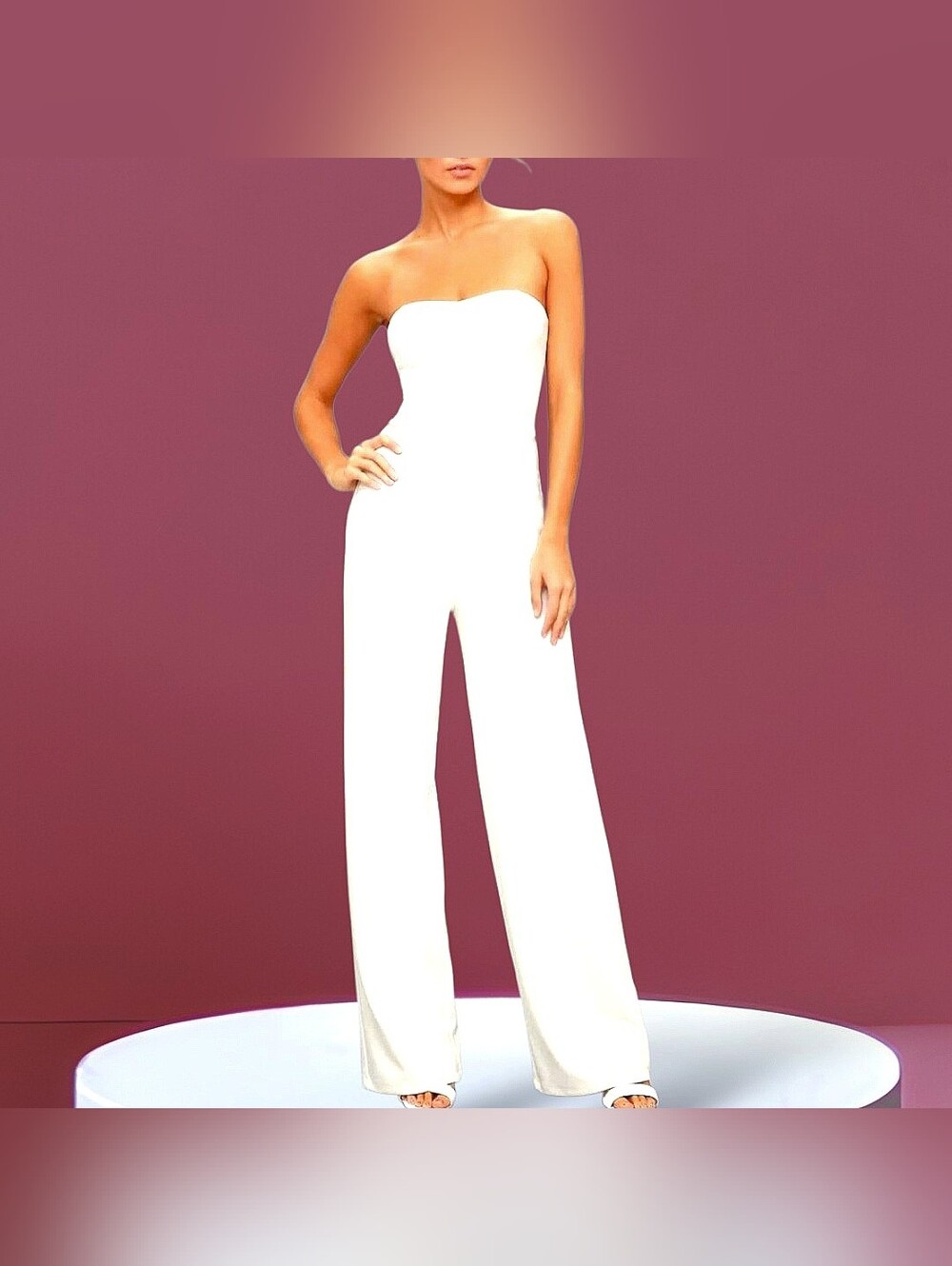 Dress The Population Alexis Strappless Crepe Jumpsuit In Off-white